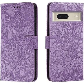 for Google Pixel 7 6.3" Embossing Wallet Case Kickstand Magnetic Flip Cover Credit Cards Slot PU Leather Shockproof Flip Magnetic Case for Google Pixel 7 (Purple)