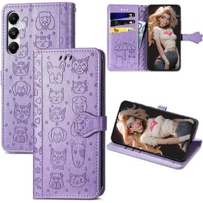 CCSMALL لـ Samsung Galaxy A35 Wallet Case مع حامل بطاقة للنساء ، Cat Dog Dog Style Pu Leather Flip Cover مع Kickstand for Samsung A35 Mg Purple