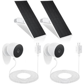 حزمة WasserStein-لوحة شمسية 2 عبوة وكابل POGO POGO ومحول متوافق مع Google Nest Cam Outdoor أو Indoor ، بطارية (NEST CAM غير متضمن)