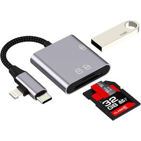 USB C Lightning to USB 3.0 Adapter(3 in 2)OTG SD Card Reader HUB for iPhone 16 15 14 Pro Max for iPad Digital Camera TF Memory Photo Transfer Type C Micro SD Macbook Compatible for Samsung Accessories