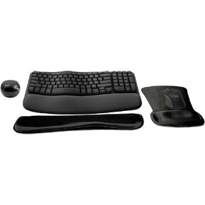 Logitech MK670 Comfort Wave Wireless Keyboard & Mouse Combo Home Office Active Lifestyle Must-Have Modern Bundle with Mini Portable Wireless Bluetooth Speaker, Gel Wrist Pad & Gel Mouse Pad