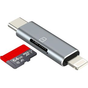 USB C Lightning to TF Card Reader(2 in 1)for iPhone 16 15 14 Pro Max Adapter for iPad MacBook Digital Camera Micro SD Memory Photo Transfer for Apple Compatible for Samsung Android Storage Accessories
