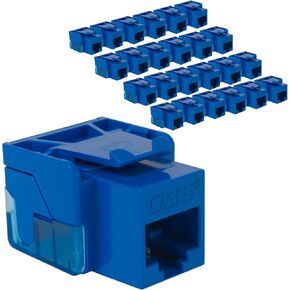 ICC CAT5e Keystone Jack with Inline IDC No Pair Split Wiring (Easier Termination) UL Listed PoE++ TAA VoIP Compliant for Wall Plate or Patch Panel, Works with JackEasy Termination Tool, Blue 25 Pack