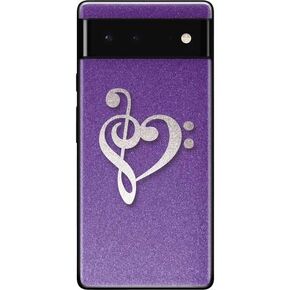 Skinit Phone Decal Skin Compatible with Google Pixel 6 - Skinit Originally Designed Purple Glitter Musical Heart Design