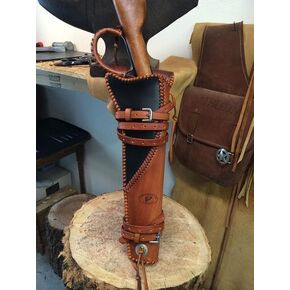 AS Handicraft Rossi Ranch Leather Rifle Scabbard for Lever Action Carbine Horseback Scabbard Holster with Belt Loop and Shoulder Strap for Mares Leg 18 Inch (Black and Brown)