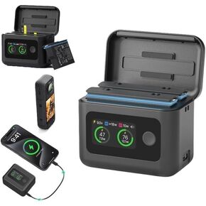 Battery Charger Kit for Insta-360 X5,Support 2 Batteries Charge at The Same time,Portable 5 in 1 Fast Charging Cabin with 2 TF Card Slots,Also Can Charge Mobile Devices