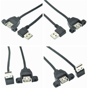 90 Degree Up & Down & Left & Right Angled USB 2.0 A Male Connector to Female Extension Cable with Panel Mount 25cm 50cm(25cm,Straight)