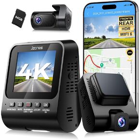 Dash Cam الأمامي والخلفي: 4K+1080p FHD DASH DASH CAMAME للسيارات ذات الرؤية الليلية ، وكاميرا HDR DASH 2 قناة مع التحكم الصوتي ، وكاميرا سيارة وقوف السيارات 24H ، GPS المدمج ، واي فاي 6G ، بطاقة 64 جيجابايت مجانية