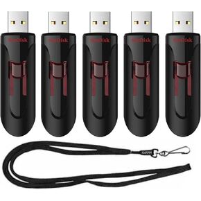 Sandisk 32GB (5 Pack) Cruzer Glide USB 3.0 Flash Drive حزمة SDCZ600-032G مع (1) Goram Black Lanyard (32GB ، 5 Pack)