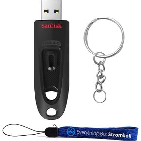 SanDisk 64GB Flash Ultra 3.0 USB Flash Drive High Performance Thumb Drives (SDCZ48-064G-U46) Bundle with (1) Everything But Stromboli Lanyard & Key Ring