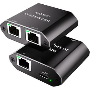 JMT 1 to 2 RJ45 Unmanaged Ethernet Switch 3-Ports 1000Mbps USB-C Power Supply Compatible with MDI/MDIX