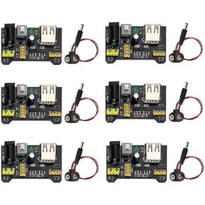 6PCS MB102 3.3V 5V Solderless Breadboard Power Supply Module + 9V Battery Clip Buckle T-Type Power Cable 2.1 x 5.5mm Male DC Jack Plug