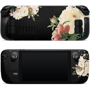 ZOOMHITSKINS Steam Deck Skin, Compatible with Steam Deck Skins, Black Flowers Vintage Retro Floral, Protective Skin Wrap Set for Valve Steam Deck Accessories, Durable 3M Vinyl Decal, Made in The USA