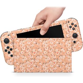 ZOOMHITSKINS Compatible with Switch Skin Cover, Summer Time Daisy Tiny Flowers Floral Cute Orange Sunshine Garden Cute, Vinyl Decal Sticker Wrap, Made in The USA