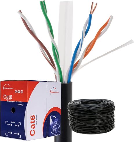 1000ft Plenum Cat6 Solid 23AWG Network Cable, CMP Rated 550MHz UTP Copper Clad Aluminum (CCA), Bulk Pull Box (Black) in Kuwait