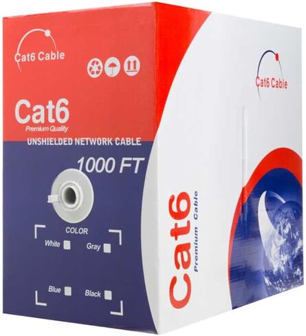1000ft Plenum Cat6 Solid 23AWG Network Cable, CMP Rated 550MHz UTP Copper Clad Aluminum (CCA), Bulk Pull Box (Black) in Kuwait