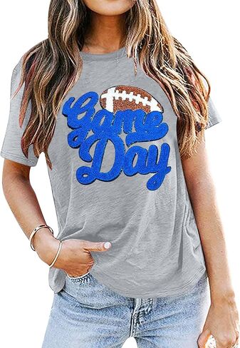 قميص للسيدات من Game Day، قمصان جرافيك برقعة لامعة لكرة القدم Sunday Funday، تي شيرت عتيق لموسم كرة القدم بأكمام قصيرة in Kuwait