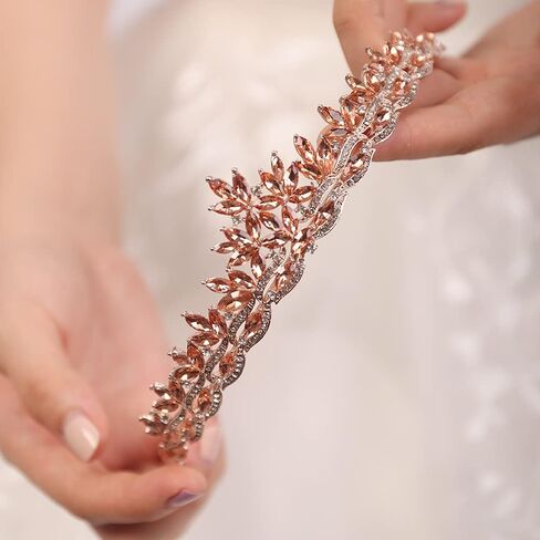 Wekicici Rhinestone Blue Crystal Leaves Tiara Queen Princess Crown for Women Wedding Headband Costume Accessories for Pageants Wedding Prom Birthday in Kuwait