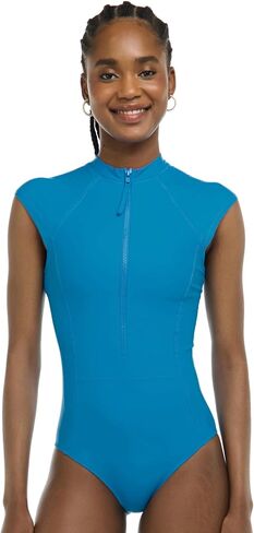 Body Glove Women's Standard Manny Zip Front Cap-Sleeve One Piece Swimsuit with UPF 50+ in Saudi Arabia