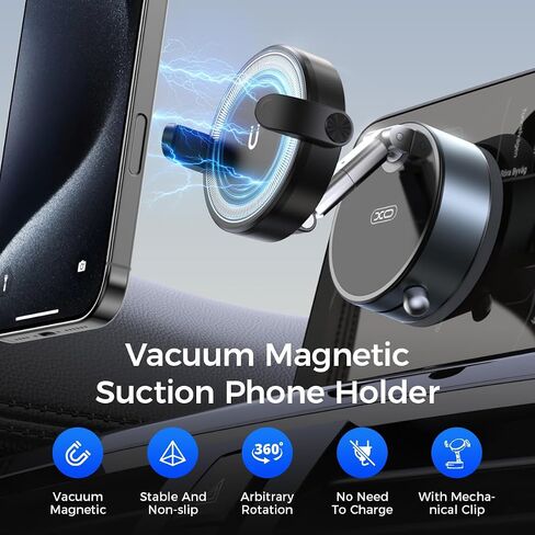 2-in-1 Clip & Vacuum Magnetic Suction Phone Holder,Upgraded 360° Adjustable Suction Cup Car Phone Mount,Hands-Free Cell Phone Holder for Car/Gym/Smooth Surface,Compatible with iPhone & Android Phones in Kuwait