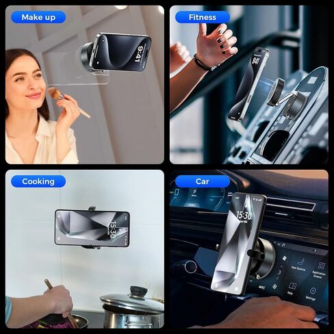 2-in-1 Clip & Vacuum Magnetic Suction Phone Holder,Upgraded 360° Adjustable Suction Cup Car Phone Mount,Hands-Free Cell Phone Holder for Car/Gym/Smooth Surface,Compatible with iPhone & Android Phones in Kuwait