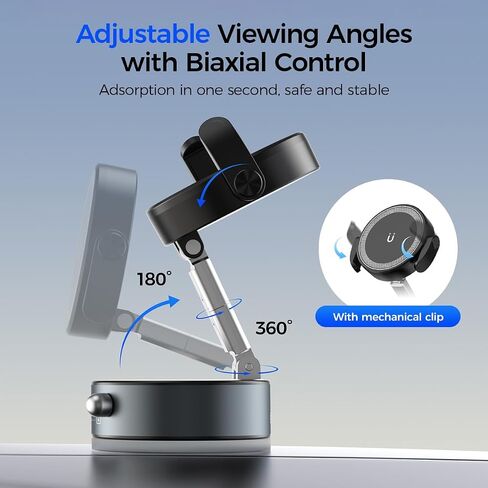 2-in-1 Clip & Vacuum Magnetic Suction Phone Holder,Upgraded 360° Adjustable Suction Cup Car Phone Mount,Hands-Free Cell Phone Holder for Car/Gym/Smooth Surface,Compatible with iPhone & Android Phones in Kuwait
