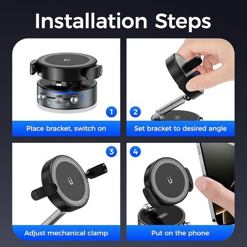 2-in-1 Clip & Vacuum Magnetic Suction Phone Holder,Upgraded 360° Adjustable Suction Cup Car Phone Mount,Hands-Free Cell Phone Holder for Car/Gym/Smooth Surface,Compatible with iPhone & Android Phones in Kuwait