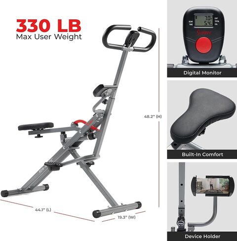 Sunny Health & Fitness Row-N-Ride PRO، جهاز لياقة بدنية كامل الجسم مع أشرطة مقاومة، إعداد سهل وقابل للطي لتمارين التجديف والغلوت والساق، اتصال تطبيق SunnyFit الاختياري in Kuwait