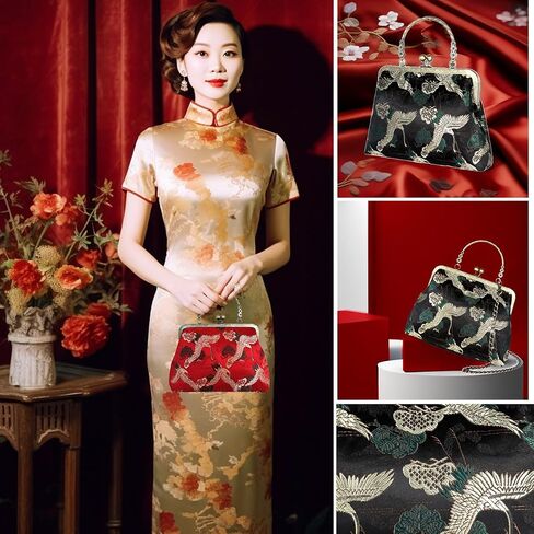 Abuyall Floral Top-Handle Handbag, Kiss Lock Evening Bag for Women, Vintage Handbag in Saudi Arabia
