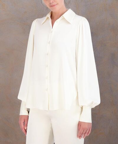 BCBGMAXAZRIA Women's Collar Neck Long Balloon Sleeve Satin Shirt in Saudi Arabia