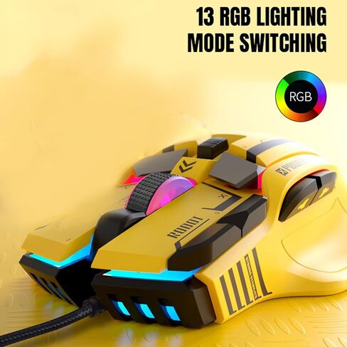 الماوس السلكي للألعاب ، 10 أزرار قابلة للبرمجة ، 13 أوضاع إضاءة RGB ، 6 سرعات 12800di ، الماوس USB كمبيوتر مريح ، دعم سطح مكتب مفتاح واحد ، طول كابل 1.75 متر (أصفر) in Kuwait