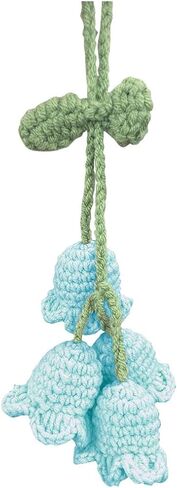 Car Mirror Hanging Accessories, Cute Crochet Suzuran Car Rearview Mirror Charm, Handmade Knitting, Fit for Backpack, Keychain (White) in Saudi Arabia