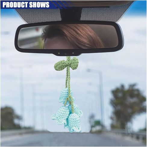 Car Mirror Hanging Accessories, Cute Crochet Suzuran Car Rearview Mirror Charm, Handmade Knitting, Fit for Backpack, Keychain (White) in Saudi Arabia