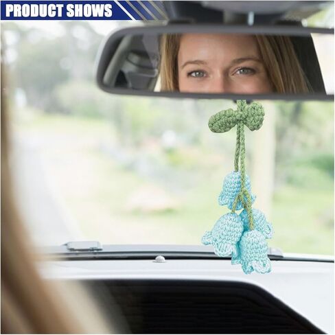 Car Mirror Hanging Accessories, Cute Crochet Suzuran Car Rearview Mirror Charm, Handmade Knitting, Fit for Backpack, Keychain (White) in Saudi Arabia