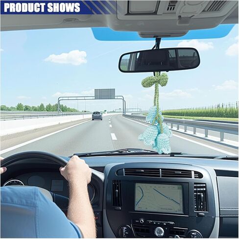 Car Mirror Hanging Accessories, Cute Crochet Suzuran Car Rearview Mirror Charm, Handmade Knitting, Fit for Backpack, Keychain (White) in Saudi Arabia