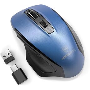 Wireless Mouse with USB Receiver and Type C Adapter, 2.4G Wireless Computer Mice for PC, Laptop, Desktop, Ergonomic Design Mouse Dual Receivers Switch Between 2 Devices (MP-752W-BL)
