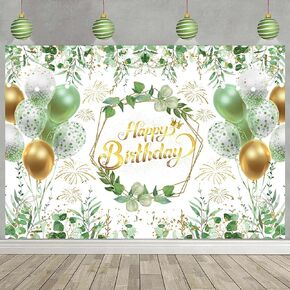 Greenery Sage Green Happy Happy Banner Banner Decorations Eucalyptus يترك النساء لافتة عيد ميلاد خضراء Green Ballon Background Party Cake Cake Banner Supplies 72x44 Inch
