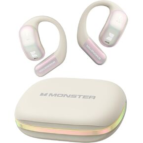 Monster Open Ear AC326 Headphones, Bluetooth 6.0 Wireless Earbuds with Dual-Mic Clear Calls, Air Conduction Headphones with Ear Hooks, Spatial Audio, Snug Fit, 35H Playtime, IPX5 for Sports, White