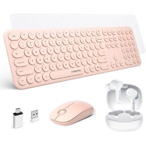XTREMTEC 2.4G Full Size Slim Wireless Keyboard and Mouse Combo with White in-Ear Sweatproof Stereo Bass Headphones