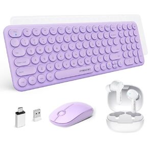 XTREMTEC 2.4G Compact Slim Wireless Keyboard and Mouse Combo with White in-Ear Sweatproof Stereo Bass Headphones