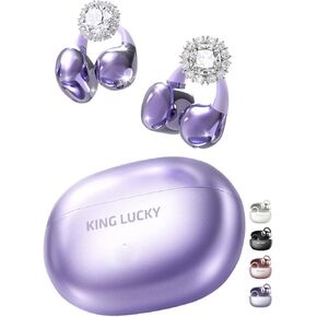 King Lucky Clip-on Earbuds Jewelry Wireless Bluetooth 5.4 Comfortable Open Ear Headphones with Detachable Aurora Earrings,IPX5 Waterproof, 50H Play, for Women, Gift,Parties,Festival (Purple)