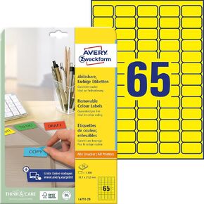 Avery Zweckform L6037-20 Coloured Mini Labels 25.4 x 10 mm for Colour Coding Pack of 20 Sheets