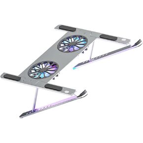Colorful Lighting Laptop Cooler Stand Ventilated Support Quiet Fan for Enhanced Airflow Detachable Design Ergonomic Height Compatible All Laptops