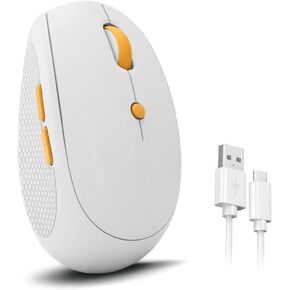 Rechargeable Silent Wireless Mouse, Bluetooth + 2.4Ghz, Quiet Click, Compact and Portable Travel-Friendly, Compatible with Laptop/Computer/PC/Mac/MacBook/Chromebook/iPad/Tablet (White)