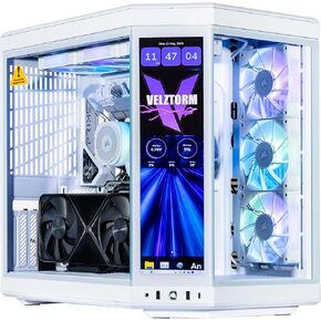 Velztorm LCD Praetix Custom Built Y70 Touch Gaming Desktop PC (Intel i9-14900K, RTX 5080, 32GB DDR5, 2TB PCIe SSD, RGB Fans, 360mm AIO, 1000W PSU, WiFi 6, Bluetooth 5.2, RJ-45, Win 11 Home)