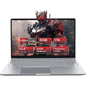 15.6" FHD Gaming Laptop with AMD Ryzen 9 6900HX (8/16, Up to 4.9GHz), 32GB DDR5 RAM, 1TB NVMe SSD Windows 11 Pro Laptops, Backlit KB, Privacy Camera, USB-C, Fingerprint Reader, High-Performance