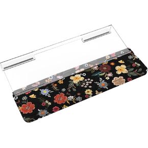 MOSISO Wrist Rest for Keyboard&Keyboard Stand Set, Courtyard Flowers Ergonomic Wrist Rest Pad, Non-Slip Woven Stripes Cushion with Easy Typing Working Acrylic Clear Holder for Office Home, Black