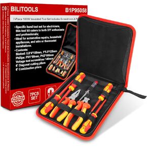 BILITOOLS 1000V Insulated Electrician Screwdriver & Pliers Set - 7pcs Electrical Tools Kit with Magnetic Phillips, Slotted Screwdrivers, VDE & GS Certified