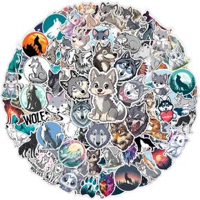 100pcs Wolf Stickers - Cute Wolf Sticker for Kids Waterproof Decals for Water Bottles Laptop Luggage Computer Scrapbooking Teens Adults Girls Kids Funny Party Birthday Decorations