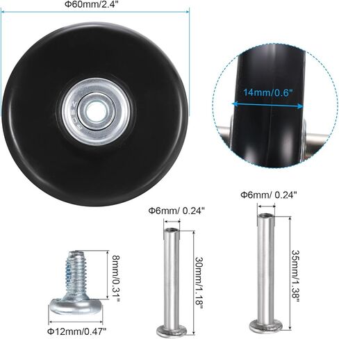 uxcell Luggage Wheels Replacement 70 x 19 mm/2.8" x 0.8" Rubber Swivel Caster Bearing Wheels Repair Kits for Suitcase Inline Outdoor Skate, Black 2Set in Saudi Arabia